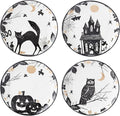 Lenox Dinnerware, Vintage Halloween Haunted Accent Plates, Assorted, Set of 4, Porcelain, Dishwasher & Microwave Safe, Halloween Decor Indoor, Spooky Decorative Plates for Home (Black/White, 4 Piece)