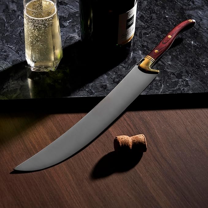 Viski Champagne Saber Sword in Wooden Box, Curved Stainless Steel Blade and Wood Handle, Elegant Home Bar Tool for Celebrations, Weddings, Parties, and Housewarming Gifts, Set of 1