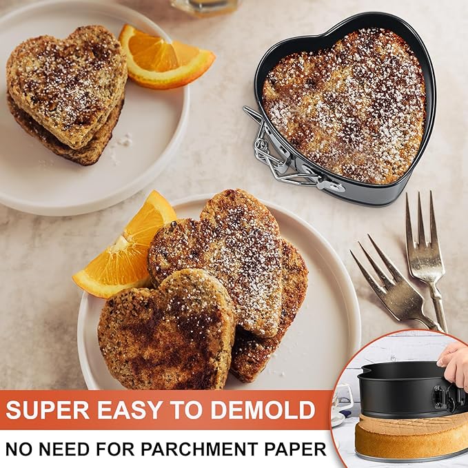 4 Pack Non-Stick Cheesecake Pan Springform Cake Pan Set, 4" Leakproof Moule a Gateau Heart Cake Pan, Removable Bottom Quick Release Latch Moulds for Birthday Cake