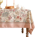 patdrea Designer Pink Linen Table Cloth for Rectangle Table,Vintage Floral with Birds Pattern Decorative Tablcloth,French Table Cover for Kitchen Dining,Thanksgiving,Christmas,63"x102"-Kulom a