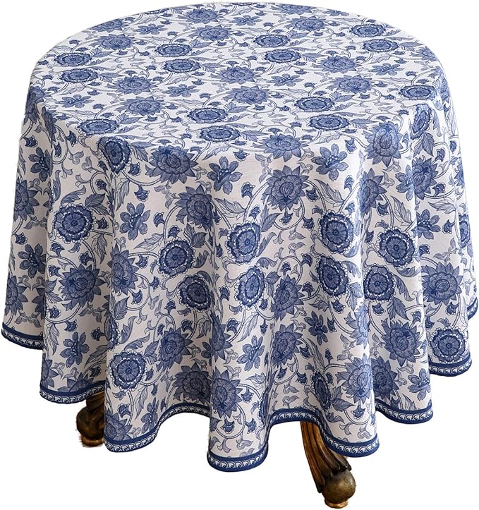 patdrea Designer Linen Blue Small Tablecloth for Round Table,Vintage Durable Paisley Pattern Table Cloth,Floral Cover Fall Decor for Kitchen Dining Christmas,Thanksgiving,Diameter 55"-Lantang a