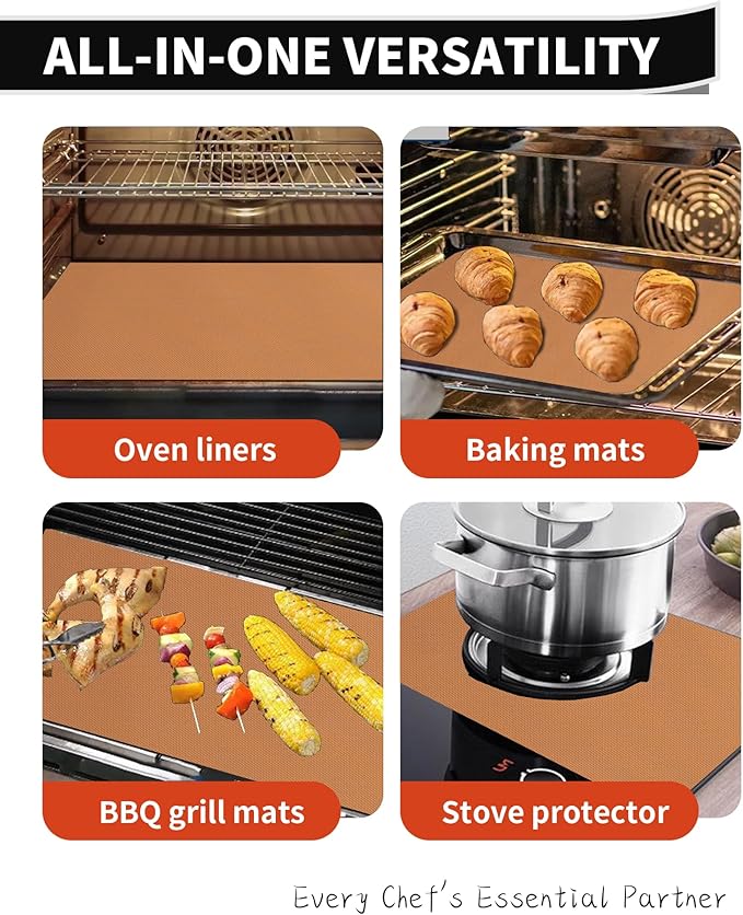 Oven Liners for Bottom of Oven - 2 Pack Large Heavy Duty Oven Mats, 17"x 25" Reusable Matt Liner for Electric, Gas, Toaster Ovens & Grills, BPA & PFOA Free, Kitchen Essentials, Copper