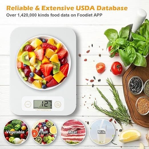 Smart Food Scale - Digital Food Scales Grams and Ounces with Nutritional Calculator, Food Scale for Weight Loss, Kitchen Scales for Food Nutrition, Calorie Scale for Diet, Keto, Diabetics 0.1oz-11lb