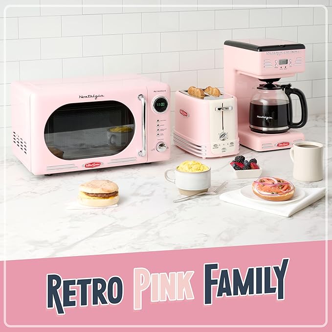 Nostalgia Retro Wide 2-Slice Toaster, Vintage Design With Crumb Tray, Cord Storage & 5 Toasting Levels, Pink