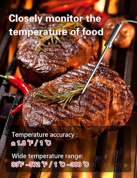 BFOUR Bluetooth Meat Thermometer Wireless Grill Thermometer with 3 Probes, Premium Digital Meat Thermometer Food Thermometer Timer Alarm for Smoker, Grill, Oven, Kitchen, Cooking, BBQ