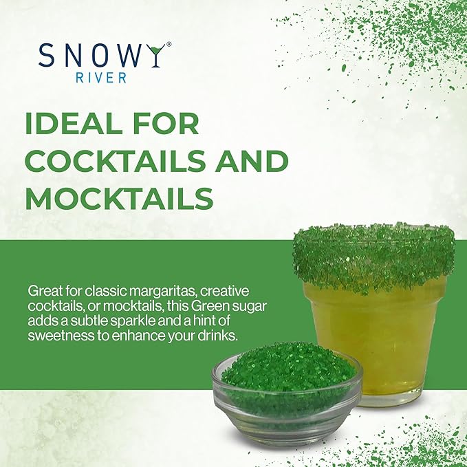Snowy River Holly Green, Cocktail & Margarita Sugar Rimmer - Vibrant Naturally Colored Sugar for Cocktail Rimming, Baking & Decorating, Medium Crystal - 80oz