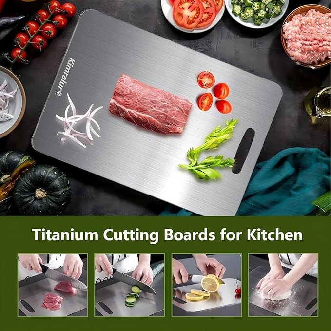 Titanium Cutting Board, Double Sided 2025 New Titanium Cutting Boards for Kitchen, Non Toxic Non Slip, Chopping Board, Dishwasher Safe, Easy to Clean (12"L x 9"W)