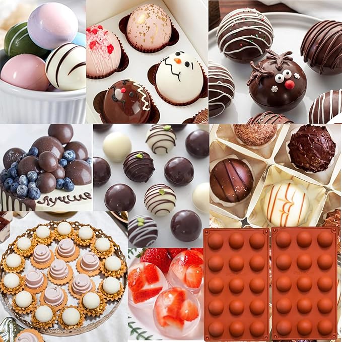 2-Pack 15-Cavity Silicone Baking Molds | Non-Stick Semi Sphere Molds for Jelly, Chocolate & Cake | BPA-Free Food Grade (Round/Half Sphere) by ENBRWAS