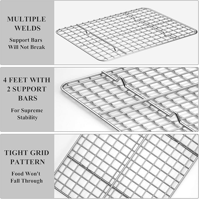 Baking Sheet with Cooling Rack Set [2 Sheets + 2 Racks], Deedro Stainless Steel Cookie Sheet Baking Pan Half Sheets Oven Tray with Rack, 10 x 8 x 1 Inch, Heavy Duty, Non-toxic, Dishwasher Safe