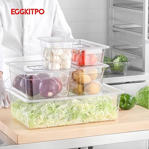 Half Size Food Containers 6 Pack 6 Inch Deep Hotel Pan Clear BPA free Polycarbonate Stackable Food Storage Container for Kitchen Business and Food Serving