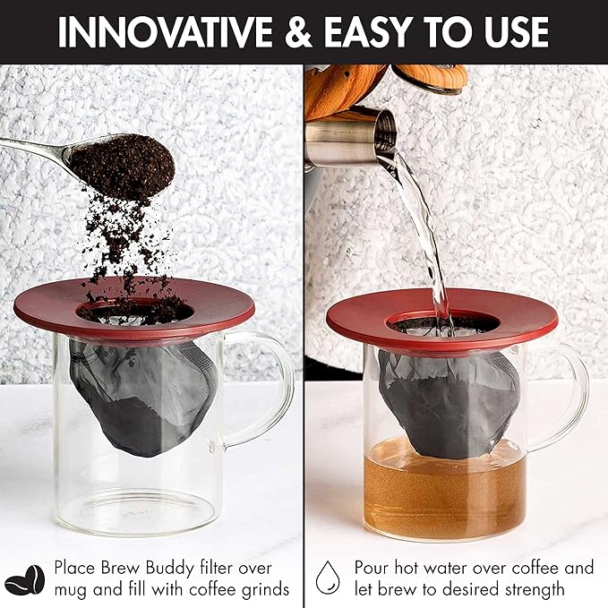 Primula Brew Buddy Portable Pour Over, Reusable Fine Mesh Filter, Dishwasher Safe, Single Serve Coffee or Tea at Any Strength, Ideal for Travel or Camping, Red (Pack of 12)