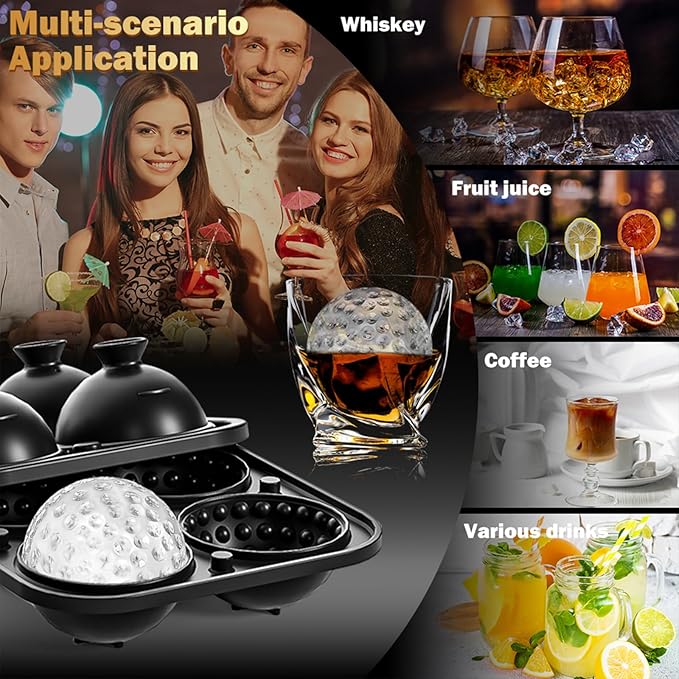 2 Pack Golf Ball Ice Cube Mold 2.1 Inch Large Silicone Golf Ball Ice Cube Molds Fun Shapes Craft Sphere Ice Molds Christmas Gifts for Men and Women Cocktails, Bourbon, Brandy, Whiskey(2, Golf Ball)