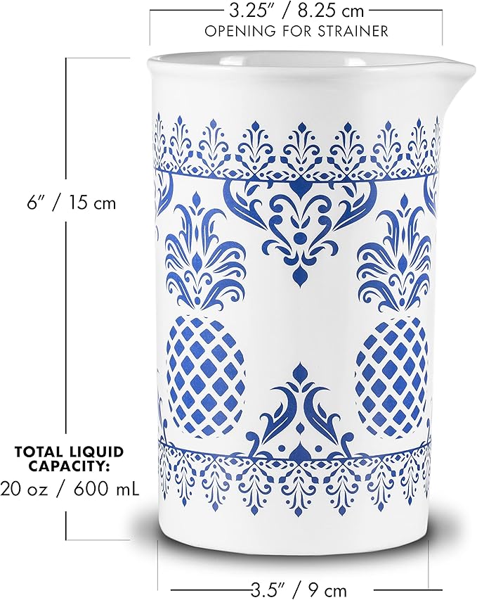 PIÑA BARWARE Seamless Professional Porcelain Mixing Glass – 600mL / 20oz (Pineapple Hospitality Pattern, 4-Pack Commercial Bar Pack)