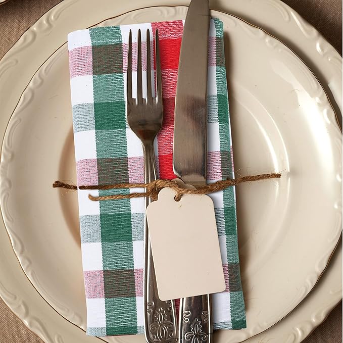 Urban Villa Cloth Dinner Napkins Set of 12 Highly Absorbent Soft Premium Dinner Napkins 20x20 Inches, Hotel Quality Reusable & Washable Table DinnerNapkins for Home (Christmas Buffalo Checks)