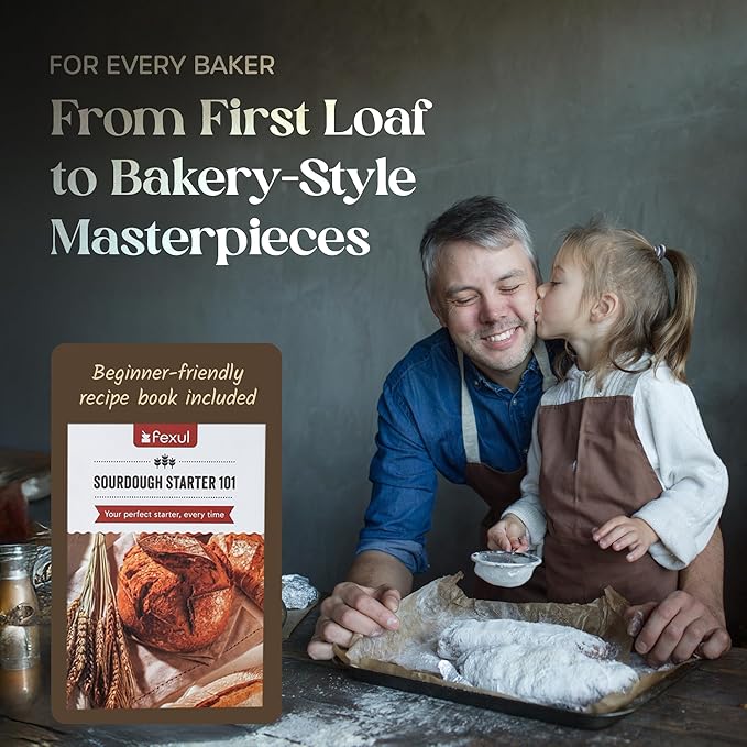 Sourdough Starter Kit with 9 Inch Banneton Bread Proofing Basket, 24oz Starter Jar & Recipe Book – Complete Sourdough Bread Baking Supplies Set with Dough Whisk & Scraper for Artisan Home Bakers