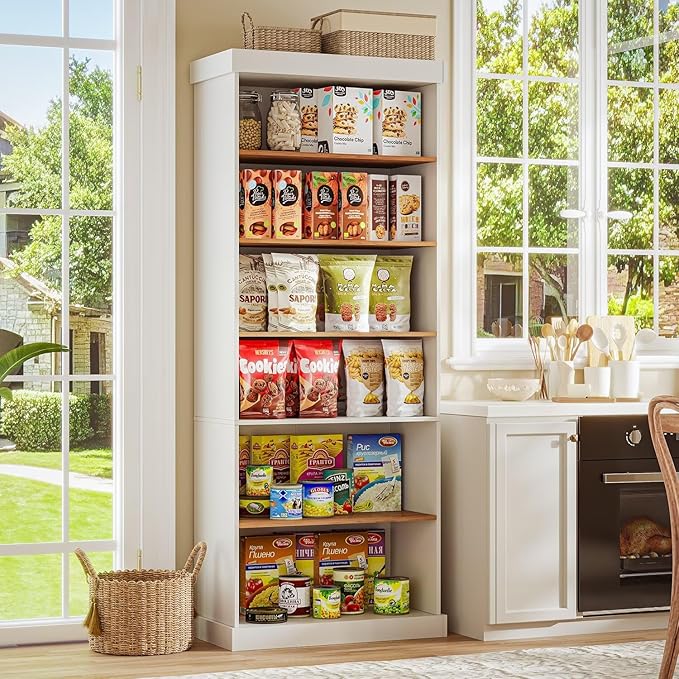 70.8" Tall Farmhouse Kitchen Pantry Cabinet with Glass Doors, Modular Wooden Storage Cabinet with 6-Tier Adjustable Shelves, Hutch for Kitchen or Living Room, White, Set of 3