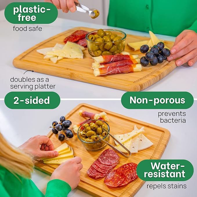 GREENER CHEF 15 Inch Bamboo Cutting Board with Lifetime Replacements - Medium Wooden Chopping Board for Kitchen, Butcher Block, Meat, Vegetables, Charcuterie and Cheese Board