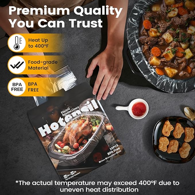 Electric Roaster Liners & Slow Cooker Liners, 2 Count 34 x 18 Inch Universal Fit for 16-22 Quart Roasters, Mess-Free Cooking, Disposable Oven Liners for Easy Cleanup, Cooking Bag