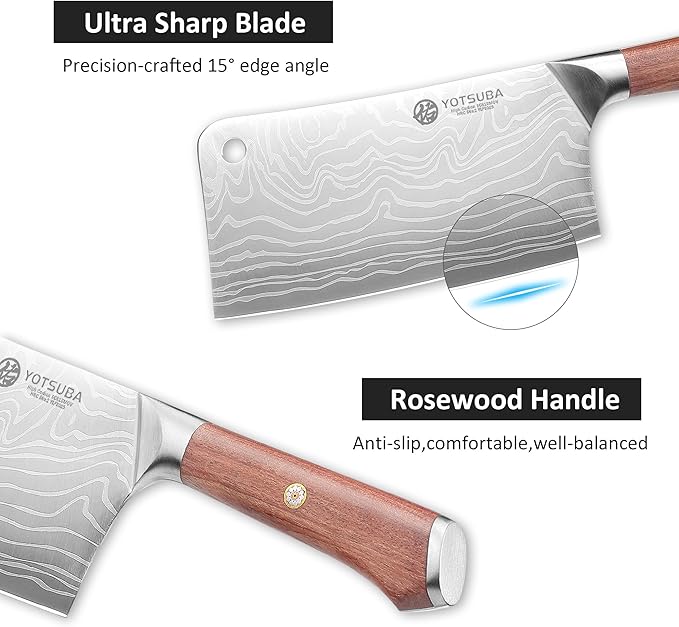 YOTSUBA Cleaver Knife 7 inch Ultra Sharp High Carbon Steel Vegetable Meat Cleaver with Ergonomic Rosewood Handle, Professional Butcher Knives for Home Kitchen and Restaurant with Gift Box