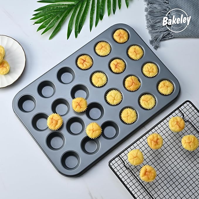 Mini Muffin Cake Pan, 24-Cavity Non-Stick Tiny Cupcake Pan Bakeware for Oven Baking (Dark Grey)