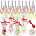 24 Sets 10 Inch Christmas Whisks Gifts DIY Fillable Christmas Tree Ornaments Xmas Colored Silicone Whisks for Cooking Heat Resistant Egg Beaters with Card Rope Bag for Candy Holder