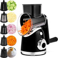 SUSTEAS Rotary Cheese Grater with Handle,Vegetable Slicer with 6 Interchangeable Blades, Reinforced Suction,Easy to Clean,Kitchen Shredder for Crushed Ice,Fruits and Nuts with Blade Storage Case,Black