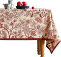 ISAENNE Designer French Linen Extra Long Rectangle Tablecloth,Red Floral Washable Indoor Table Cloth,Durable Home Decor Tablecloths for Dining Thanksgiving Kitchen Party,63"*110"-Ruyi A
