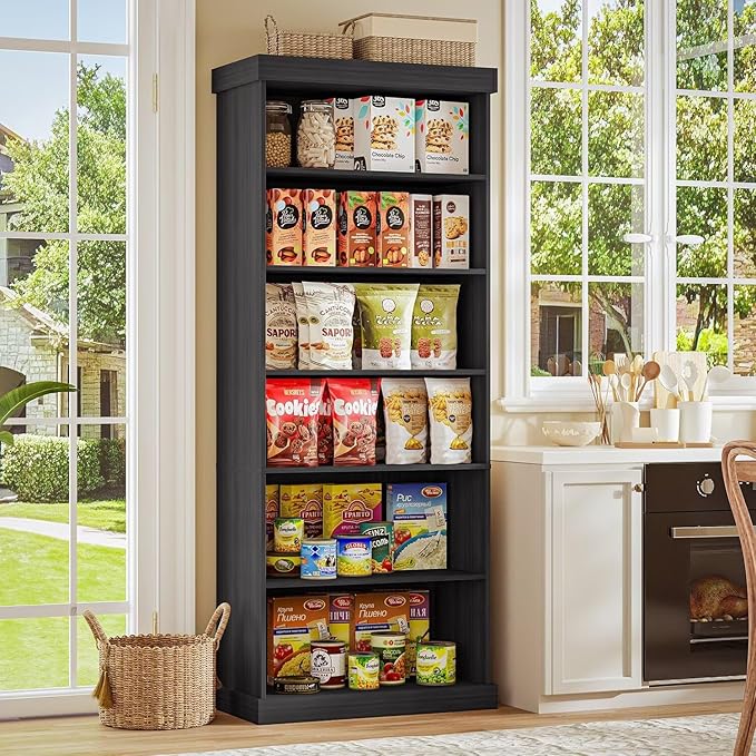 70.8" Tall Black Bookshelf, Farmhouse Modular Bookcase with 6-Tier Adjustable Shelves, Large Storage Cabinet for Home Office, Living Room, Set of 3