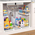 Under Sink Cabinet Organizer, 2-Tier Pull Out Storage Shelves, Adjustable Bathroom Kitchen Drawer (White, 2-Pack)