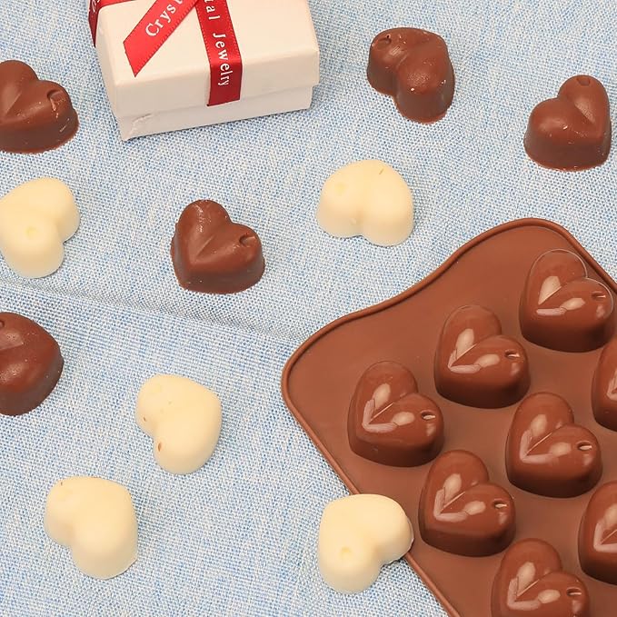 Heart Chocolate Molds Silicone, Small Gummy Molds Shaped Heart for Fondant/Fruit Snacks, Candy Molds Silicone for Valentine/Anniversary/Wedding, Wax Melt Molds 15 Cavities, 8 ml