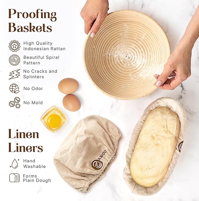 Sourdough Bread Baking Supplies and Starter Kit - Ultimate Bread Making and Sourdough Starter Kit with Proofing Baskets, Sourdough Jar, Bread Lame, Scrapers, and Danish Whisk