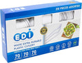 EDI [210 Piece] White Disposable Plastic Cutlery Set, Assorted - 70 Forks, 70 Knives, 70 Spoons | Extra Durable