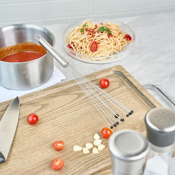 Restaurantware-German Standard 12.6 Inch Ball Whisk, 1 Kitchen Whisk With Silicone Balls - Ergonomic Handle, Dishwashable, Stainless Steel Manual Egg Beater, Durable, For Whisking, Stirring, Mixing