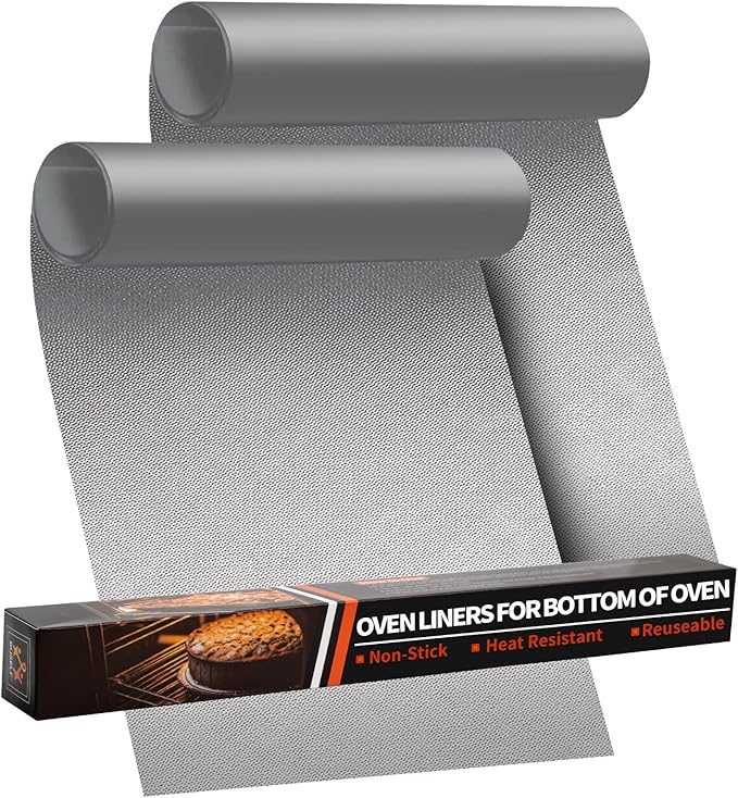 Oven Liners for Bottom of Oven - 2 Pack Large Heavy Duty Oven Mats, 17"x 25" Reusable Matt Liner for Electric, Gas, Toaster Ovens & Grills, BPA & PFOA Free, Kitchen Essentials, Silver