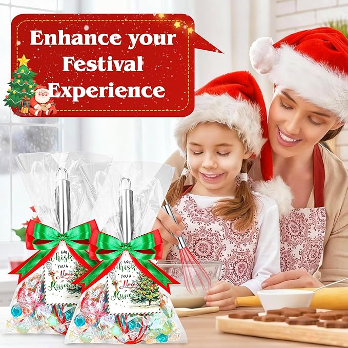 12 Set Christmas Whisk Gifts for Neighbor, Christmas Baking Supplies Include Silicone Whisks Greeting Card Ribbon and Plastic Bag Xmas Cooking Utensils for Neighbor Employee Stocking Stuffers Ideas