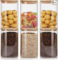 50oz Glass Food Storage Jars Set of 6,Glass Storage Containers Clear Glass Food Canister with Bamboo Lid Airtight For Serving Tea, Coffee, Flour, Sugar, Candy, Cookie, Spice and More (Square)