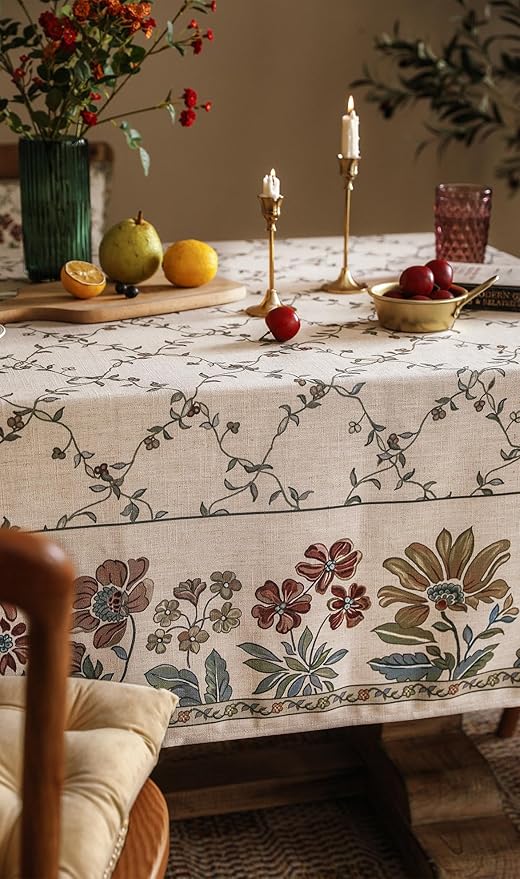 patdrea Designer Linen French Tablecloth for Rectangle Table,Fall Country Breathable Floral Tablecloths,Table Cover for Kitchen Dining,Tea Party,Christmas,Thanksgiving,55"x79"-Oliveirad