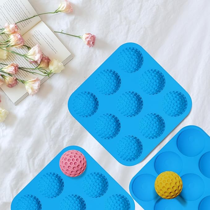 Sidosir Golf Ball Chocolate Silicone Molds for Cake Decorations,9-Cavity 3D Golf Ball for Ice, Hot Chocolate Bomb(3Pcs)
