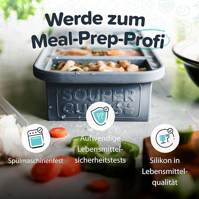Souper Cubes 1 Cup Silicone Freezer Molds - Soup Cubes Perfect for Storing Broth, Rice, Leftovers and More - Silicone Freezer Trays with Lids for Meal Prep - Charcoal - 1-Pack
