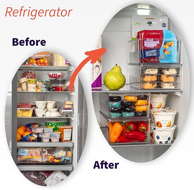 ClearSpace Pantry Organization and Storage Bins with Removable Dividers & Lids – Perfect Pantry Organizers or Kitchen Organization – Refrigerator Organizer Bins, Cabinet Organizers, 4 Pack