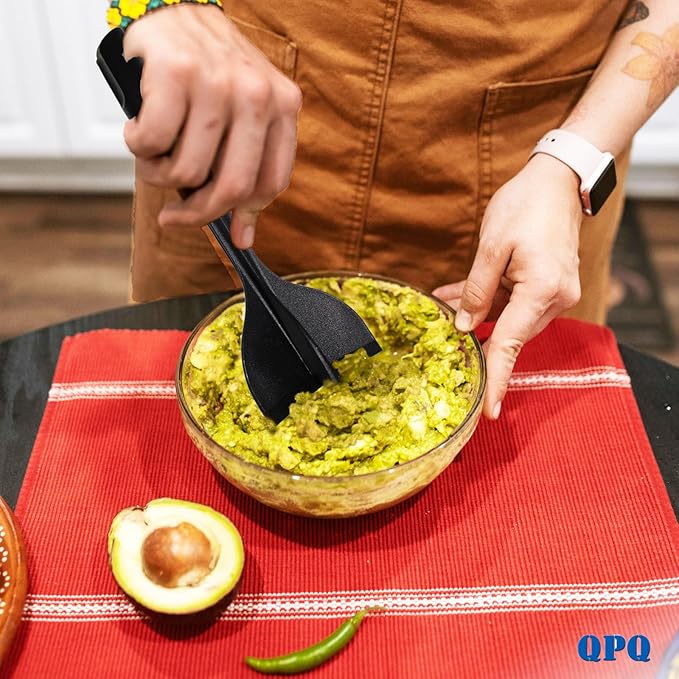 QPQ Good Grips Scoop And Avocado Masher Tool, Guacamole Masher- Slicing & Smashing, Ergonomic Non-Slip Handle, Perfect for Guacamole, Soft Fruits & Vegetables (Black)