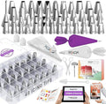 RFAQK 74 PCs Icing Piping Bags and Tips Set, Cake Decorating Kit with 48-Numbered Piping Tips, 20+1 Pastry Bags for Cookie Cupcake Cake Decoration, with Booklet and E-book (Purple)