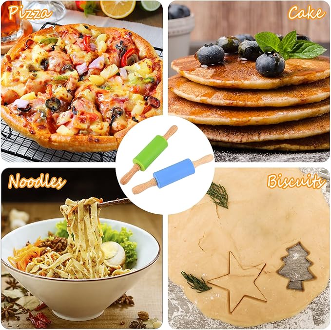 Mini Silicone Rolling Pin for Kids, Non-stick Surface Wood Handle, 9 Inch 1 Pack Purple
