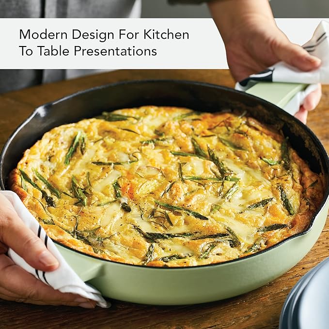 KitchenAid Enameled Cast Iron Frying Pan/Skillet with Helper Handle and Pour Spouts, 12 Inch, Pistachio
