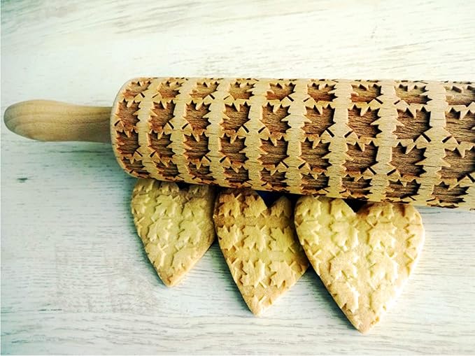 MAPLE LEAVES ROLLING PIN PATTERN WOODEN EMBOSSING ROLLING PIN for EMBOSSED COOKIES