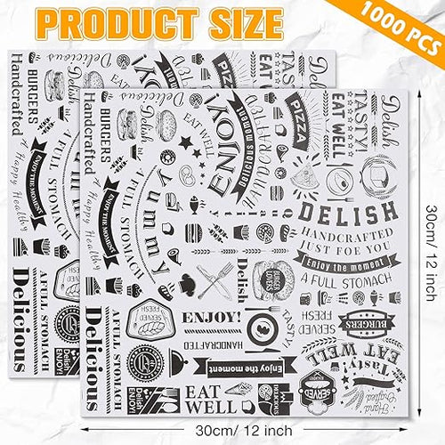 1000 Pcs 12 x 12 Inch Deli Wax Paper Sheets Grease Resistant Tray Basket Liners Newsprint Paper Water and Grease Proof Sandwich Wrapping Square Hot Dog Wrappers for Food Baking (White)