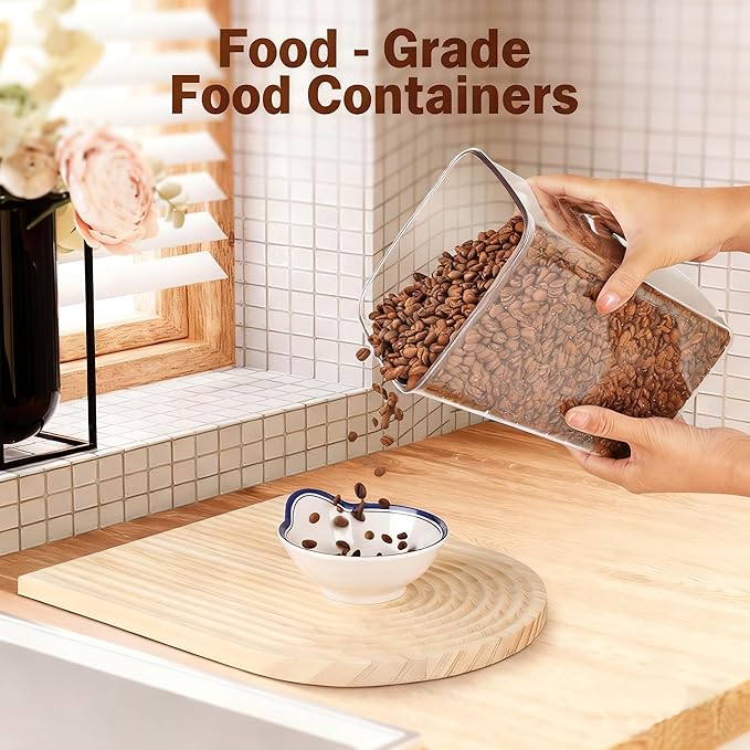 4 Pcs Large Pop Airtight Food Storage Containers Set with Lids, 4.2Qt/4L Food Containers with Scoop, Kitchen Pantry Organization and Storage, BPA Free Stackable Cereal Container (4 * 4.2Qt)