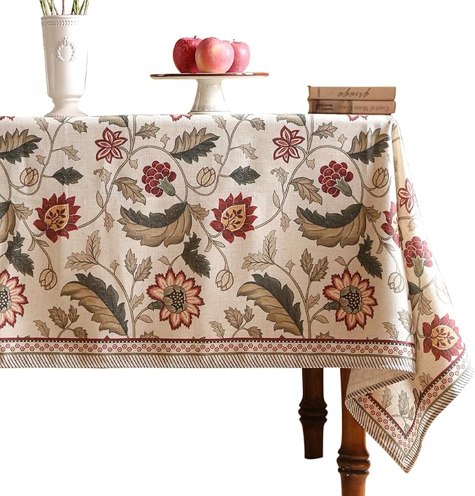 ISAENNE Designer Provence Floral Long Rectangle Tablecloth,Linen Colorful Washable Indoor Table Cloth,Durable Decor Tablecloths for Dining Thanksgiving Kitchen Christmas,63"*102"-Ratina