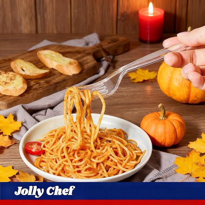 JOLLY CHEF [300 Count] Clear Plastic Forks,Heavy Duty Disposable Forks Plastic Utensils Perfect for Home, School, Party, Restaurant, Thanksgiving or Daily use