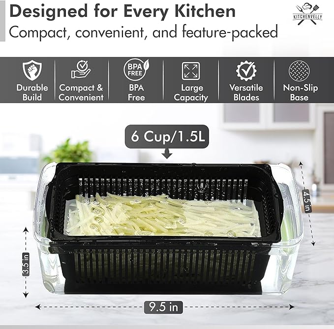 16-in-1 Vegetable Chopper and Slicer with 8 Blades – Veggie Cutter, Dicer, Food Chopper with Container & Lid – Multi-Purpose Kitchen Tool for Easy Meal Prep (Black)